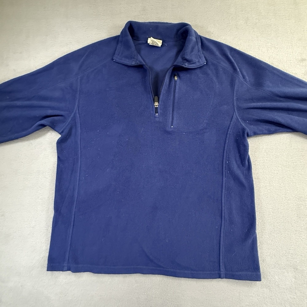 LL Bean Sweater Mens Medium Blue Fleece Quarter Zip Mock Neck Pullover Casual